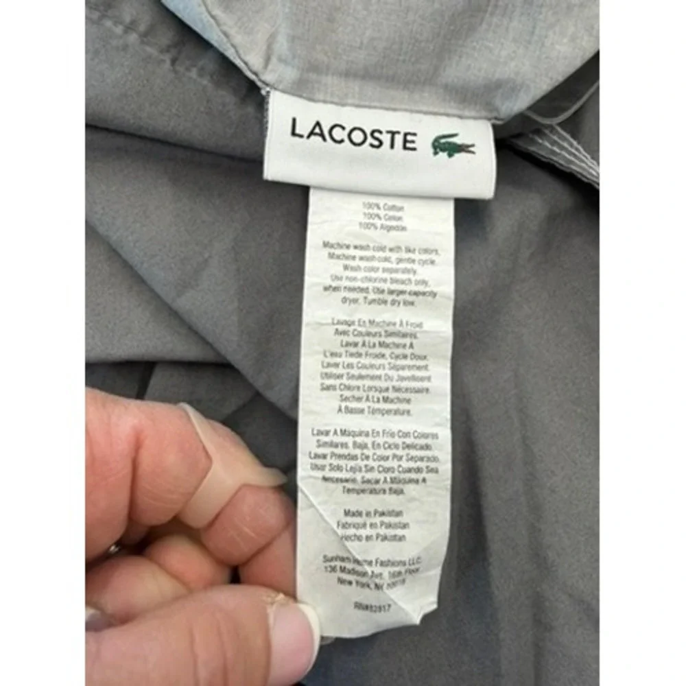 Lacoste Gray 100% Cotton Duvet Cover Contrast Stitching Twin Twin XL 88x68
